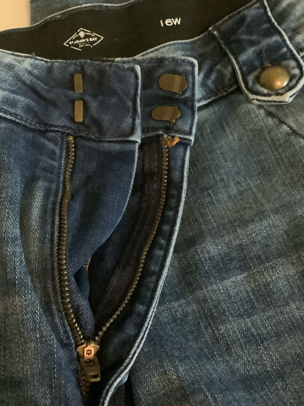 St. John's Bay Distressed Blue Wide-Leg Jeans with Side Button Detail - Picture 9 of 11